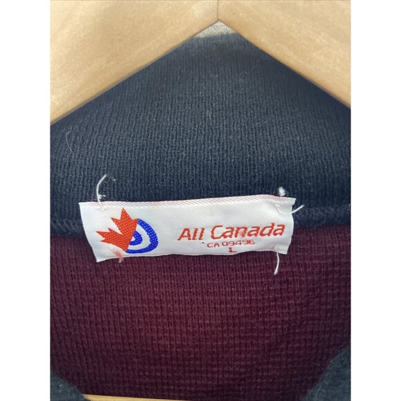 Vintage All Canada Men L Acrylic Curling Sweater Knit Zip Up Striped Cardigan - Picture 3 of 8